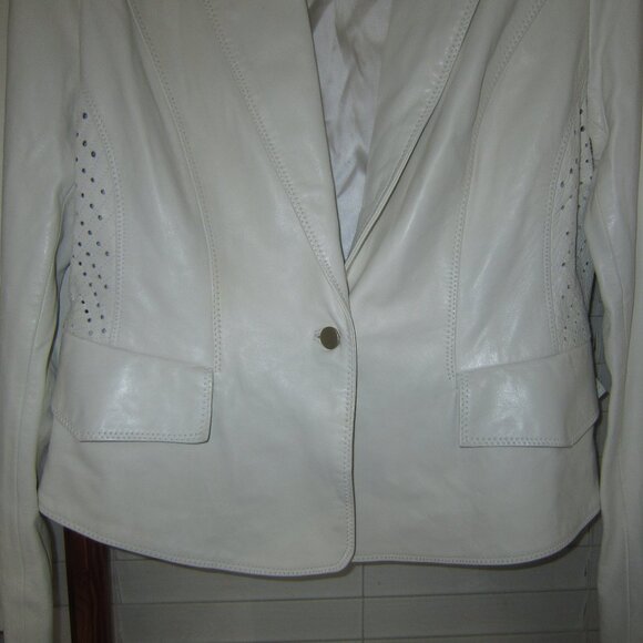 Per Se White Leather Blazer Jacket Women's 12 - Picture 4 of 12